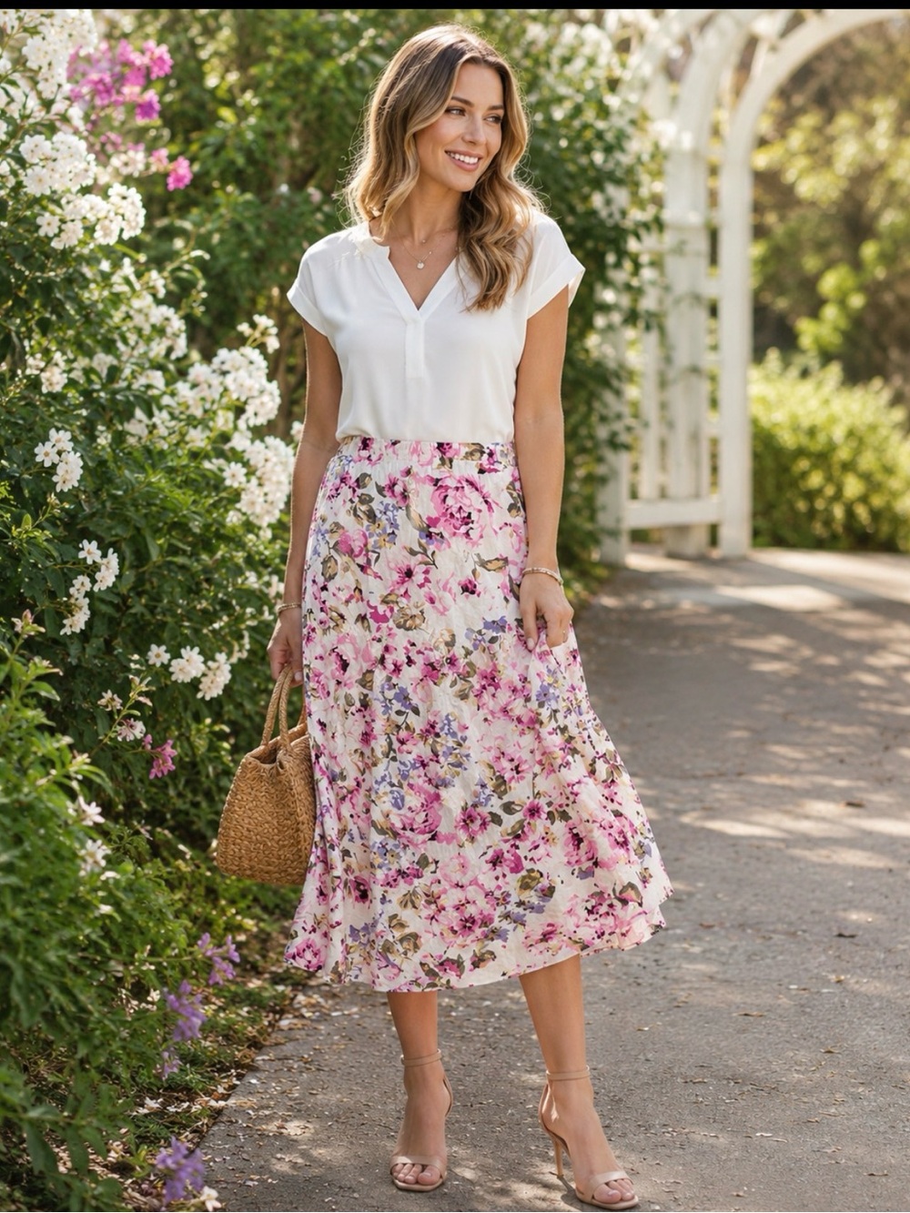 floral print maxi skirt features a flowy, A-line silhouette linen blend